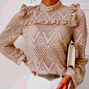 Chic Mock Neck Lace Ruffle Blouse